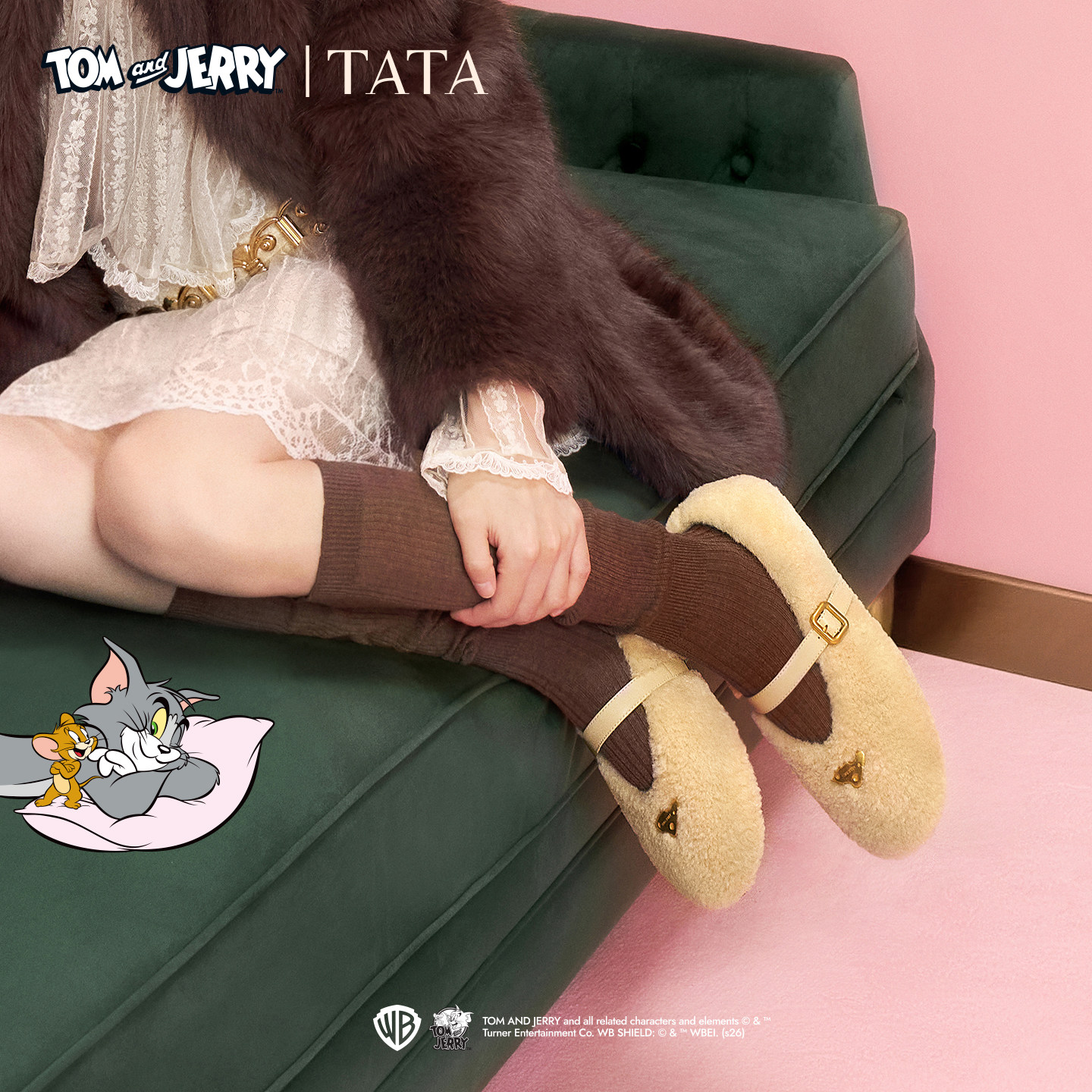 【衣橱预售】陈瑶同款TATA他她猫和老鼠联名玛丽珍鞋加绒毛毛芭蕾