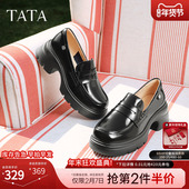 TATA他她玫瑰侦探厚底小皮鞋 2025新7DK21AA5 单鞋 女黑色乐福鞋 女鞋