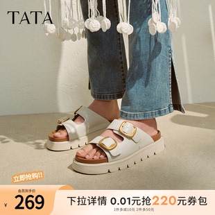 7VU08BT5 TATA他她厚底休闲拖鞋 女外穿一字带运动凉鞋 2025夏季 新款