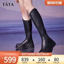 Tata他她2021冬厚底长筒骑士靴齿轮鞋新款加绒高筒靴女AXK04DG1图片