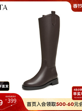 TATA他她靴子气质V口长筒靴女显瘦黑色骑士靴高靴时装靴7TG89DG4