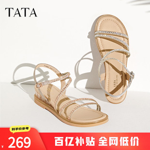 2024夏季 Tata他她坡跟涼鞋 女外穿一字帶沙灘涼鞋 女時尚 新7UA03BL4