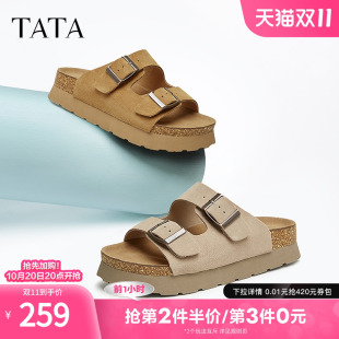 新款 TATA他她棕色拖鞋 子女夏季 凉鞋 WW801BT4 女外穿厚底沙滩勃肯鞋