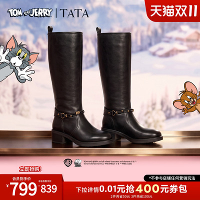 TATA他她猫和老鼠联名骑士靴2026冬季长筒靴加绒时装靴子GA501DG6