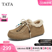 德训鞋 TATA他她女鞋 外穿复古加绒休闲棉鞋 毛毛勃肯鞋 YSP04DM5 冬季