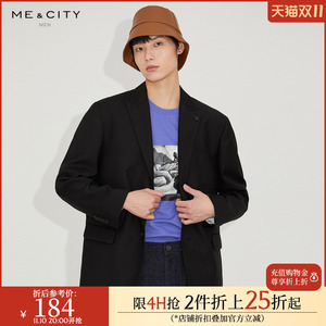 MECITY男装春季新款纯色时尚多口袋两粒扣廓形刺绣小标西服