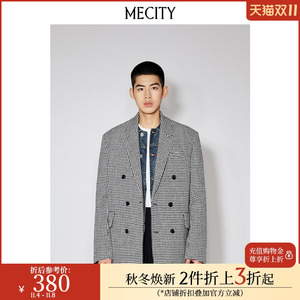 MECITY男士新款时尚高级感格纹休闲宽松西装外套男潮536496