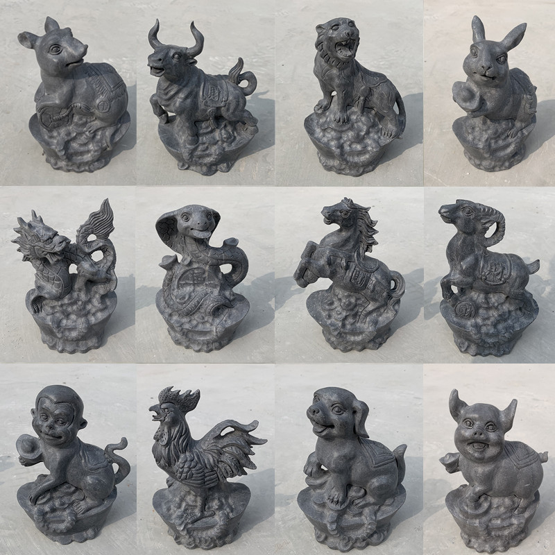 12生肖摆件龙蛇石材雕刻