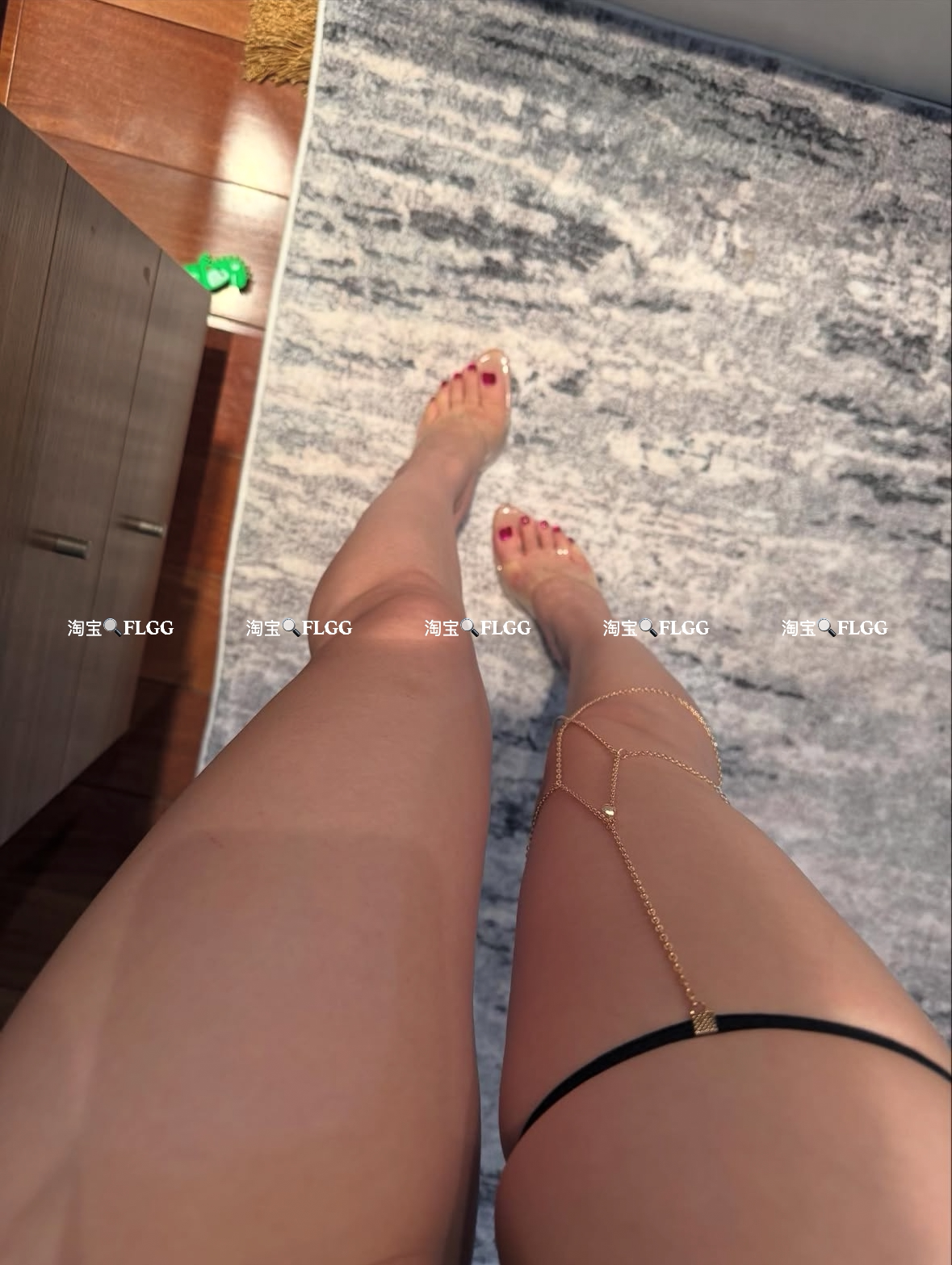 FLGG欧美性感沙滩仿珍珠大腿链女几何流苏身体链水钻金属链条腿环图片