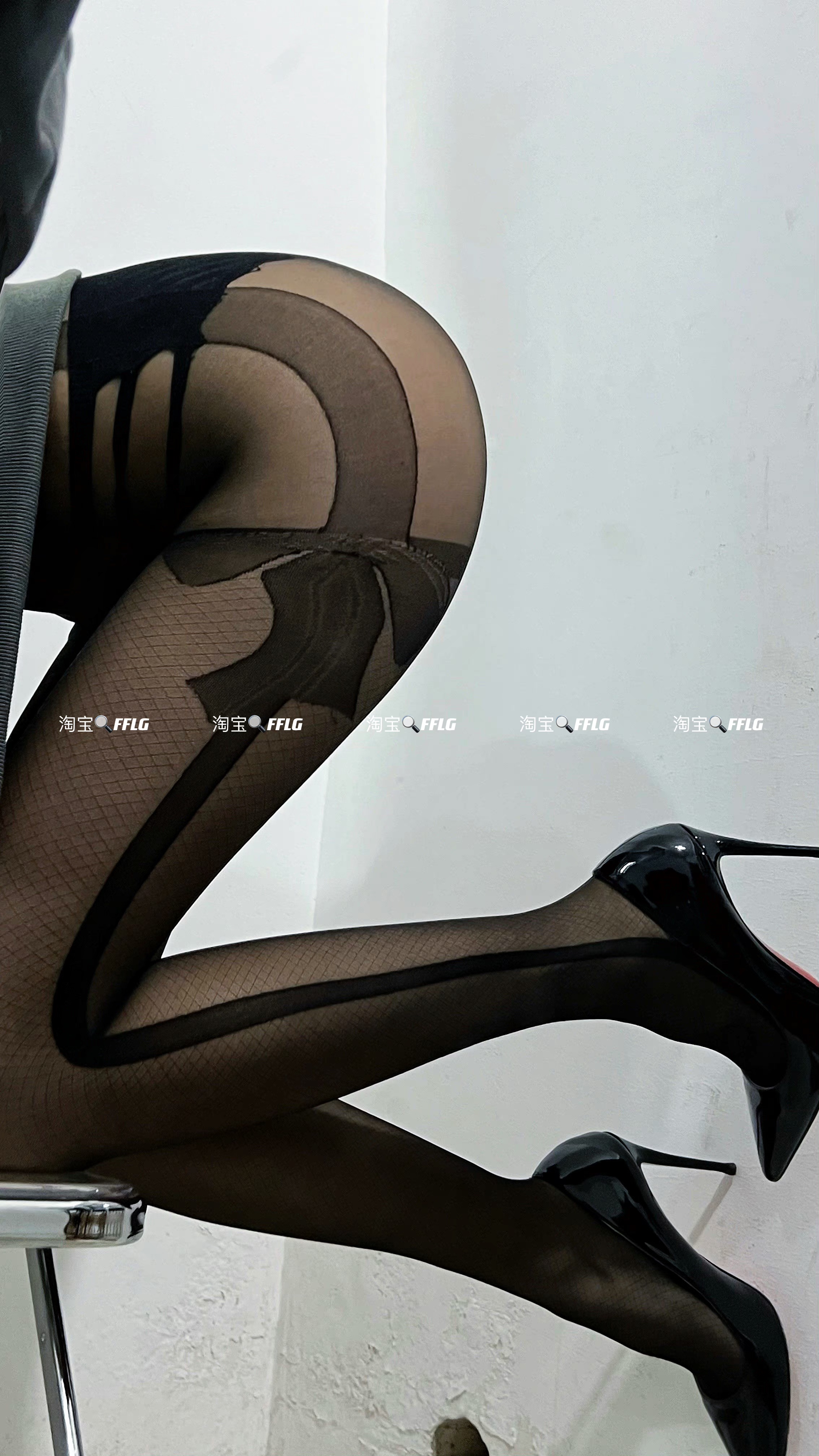 FLGG性感侧面蝴蝶结印花显瘦打底黑丝袜