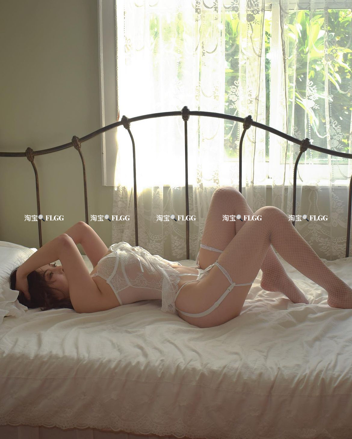 FLGG性感蕾丝钢托聚拢透视制服诱惑睡衣吊袜带文胸套装