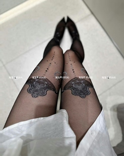 FLGG提花丝袜银丝双色性感蕾丝假长筒袜T裆黑丝连裤袜月蚀丝袜