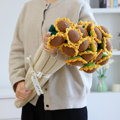 向日葵毛线钩针玫瑰花毯子手工