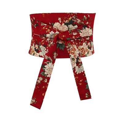 棉麻印花宽大蝴蝶结腰封女