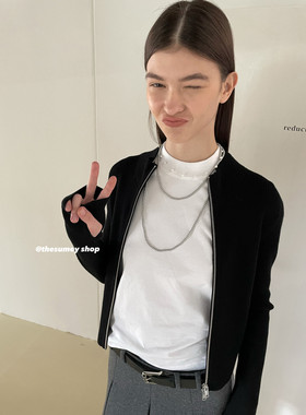 THESUMEY 修身双头拉链针织开衫女24春季百搭设计感圆领显瘦上衣