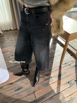 高腰直筒宽松七分牛仔裤女