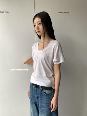 U领基础短袖t恤修身显瘦轻薄上衣