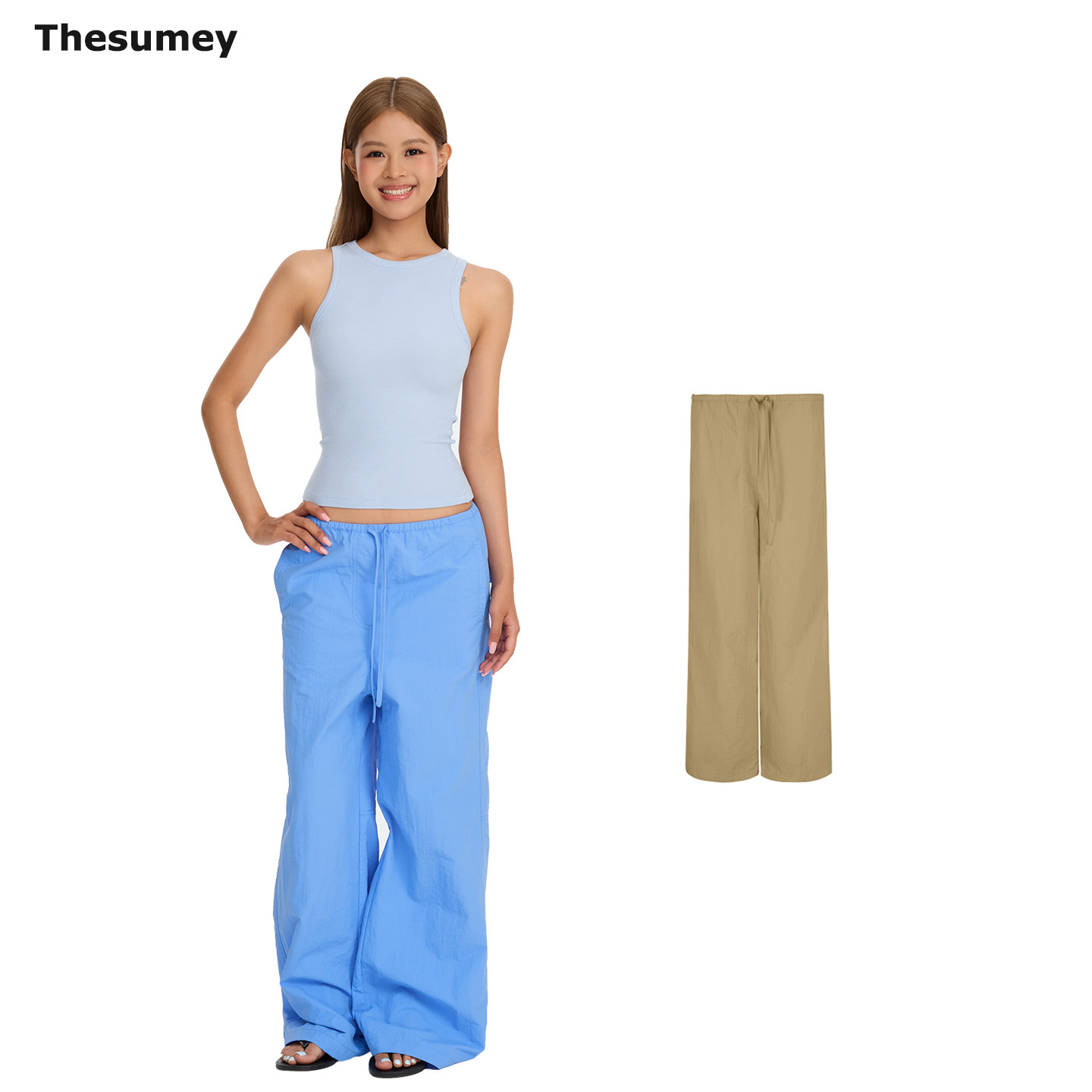 THESUMEY 速干直筒休闲裤女2026夏季薄款阔腿宽松慵懒风弯刀长裤图片