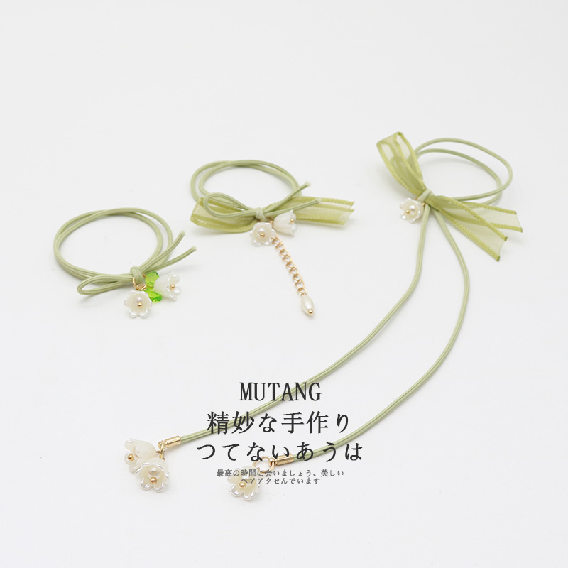 网红2023年新款夏季小清新绿色系铃兰花头绳女扎头发皮筋发圈头饰