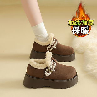 女款 毛毛棉鞋 2025新款 增高加绒雪地靴全包休闲单鞋 冬季 厚底勃肯鞋