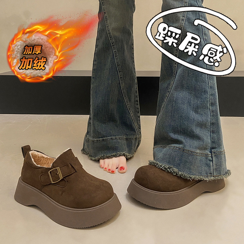 加绒乐福鞋小个子增高松糕单鞋