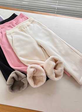 478169 秋冬新款童装女童仿羊羔绒休闲裤宽腿裤加绒阔腿裤裤子