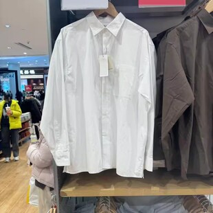 482453 482454 春季男装女装宽松纯色休闲翻领长袖衬衫衬衣上衣