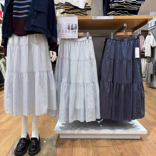 女装碎花层叠半身裙细条纹长裙