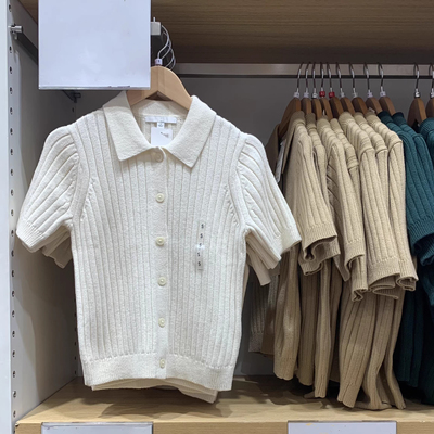 秋季女装短袖Polo领针织开衫外套