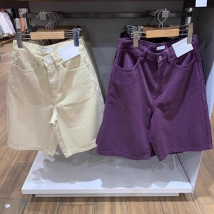 女装 新款 牛仔风百慕大式 短裤 女纯色百搭 476946 水洗产品中裤 夏季