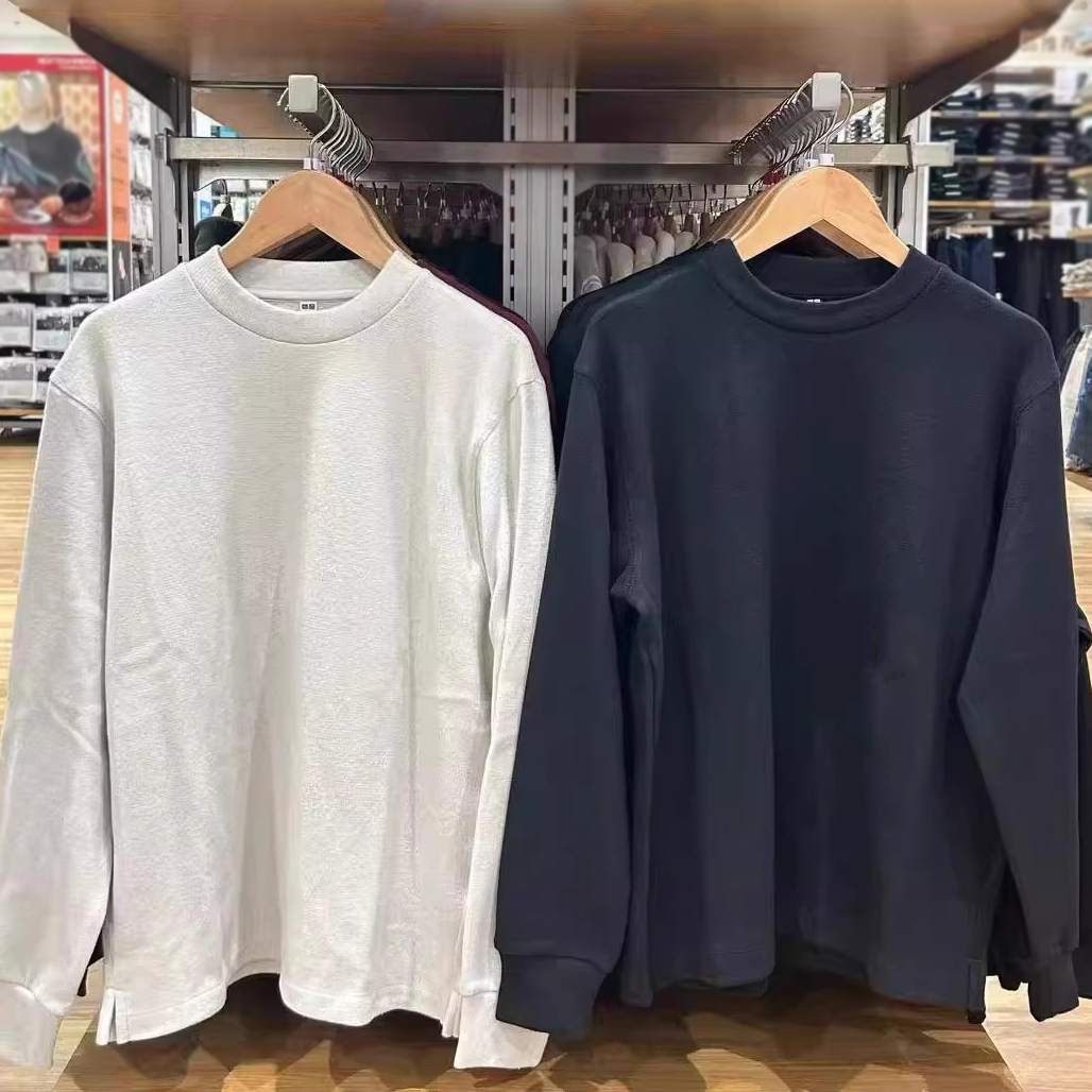 479791 纯原面料秋冬男装柔软针织摇粒绒圆领套头衫长袖T恤打底衫