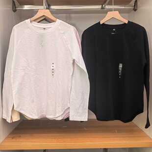 483470 春季女装纯色显瘦竹节纱插肩袖T恤/长袖休闲百搭打底衫