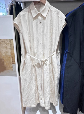 470805 夏季女装宽松棉麻混纺短袖连衣裙打褶Polo翻领衬衫裙女