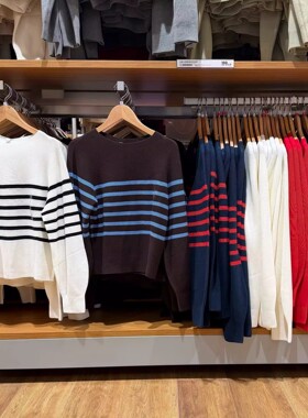 JM482974/484504 日系女装棉质圆领条纹针织衫毛衣纯色套头打底衫