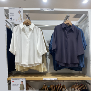479074/479073 秋款女装花式半开领7分袖衬衫衬衣空调衫女