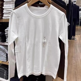 480869 秋冬新款女装柔滑弹力棉质圆领T恤/长袖基础版内搭打底衫