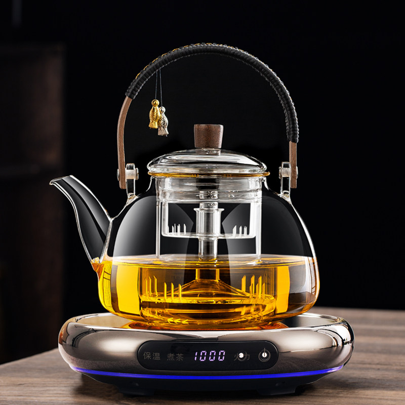 悦龙门新款铝壳电陶炉圆形超薄小型茶炉家用烧水智能炉煮茶壶套装