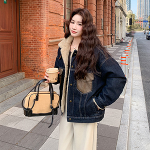 【新款现货】毛绒拼接牛仔小个子派克外套270-7111P205控278图片