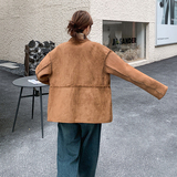 【新款现货】咖色两面穿鹿皮绒外套270-7117P235控328，女装皮草，浙宝270