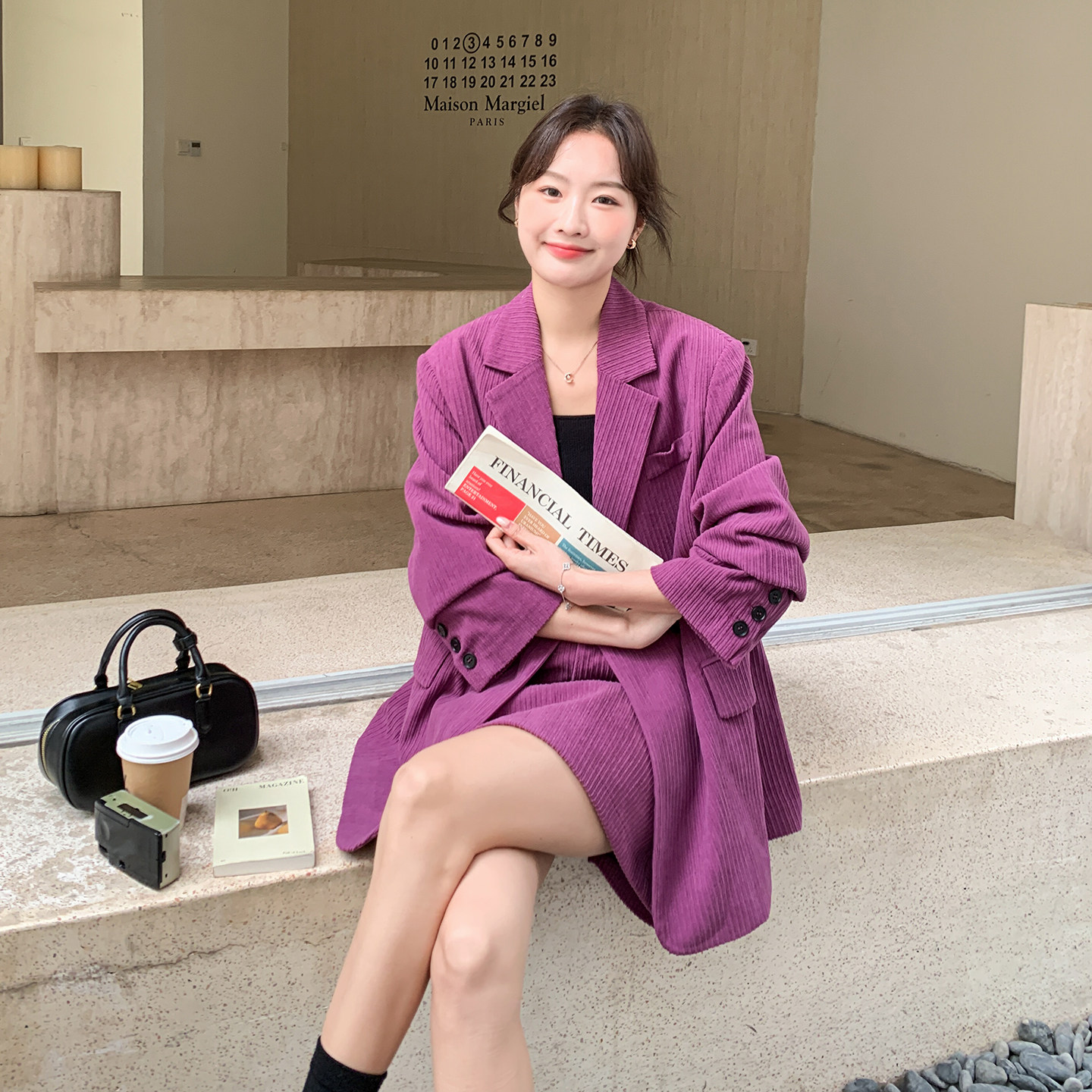 【26新款】紫色灯芯绒西装短裙套装270-7210P175控288,女装套装/套裙,浙宝270
