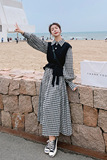 2023春新！现货！黑白格马甲两件套长袖连衣裙270-F26-P125控178，女装连衣裙，浙宝270