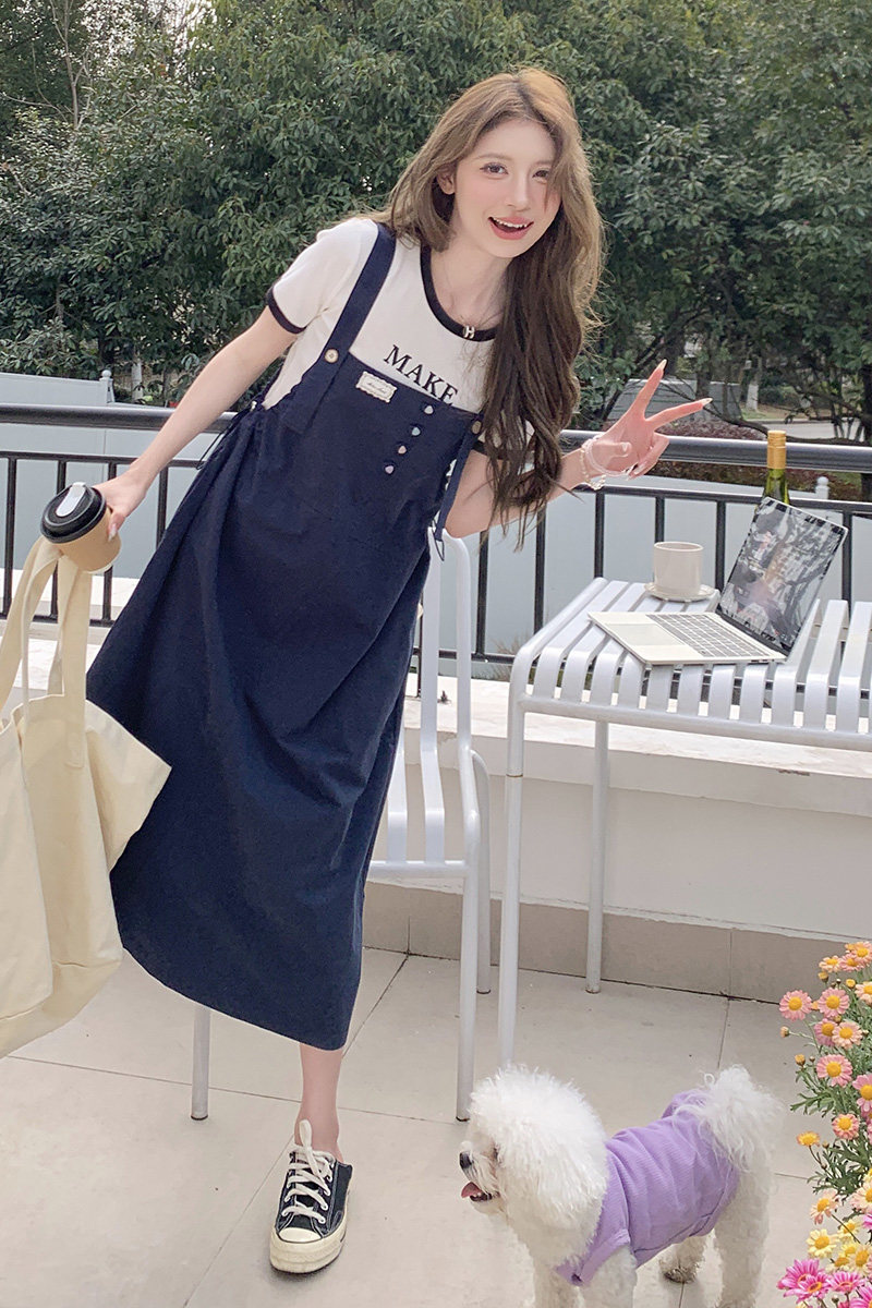 深蓝色复古牛仔背带裙女2025年夏季新款韩版小个子洋气减龄连衣裙,女装连衣裙,浙宝270