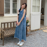 蓝色复古无袖背心裙女夏季2024新款韩版洋气设计感牛仔连衣裙长裙，女装连衣裙，浙宝270