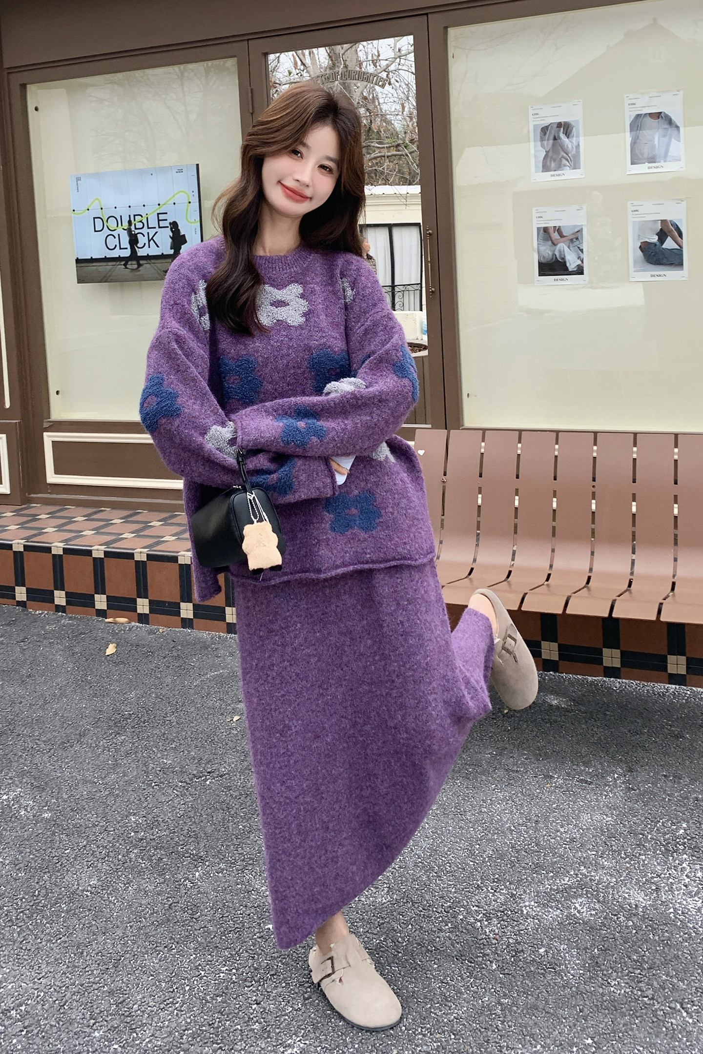 【26新款现货】温柔慵懒风紫色针织套装270-7207P155控248,女装套装/套裙,浙宝270