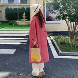 【新款】现货树莓红带小挎包双面毛呢大衣270-7108P275控378，女装毛呢外套，浙宝270