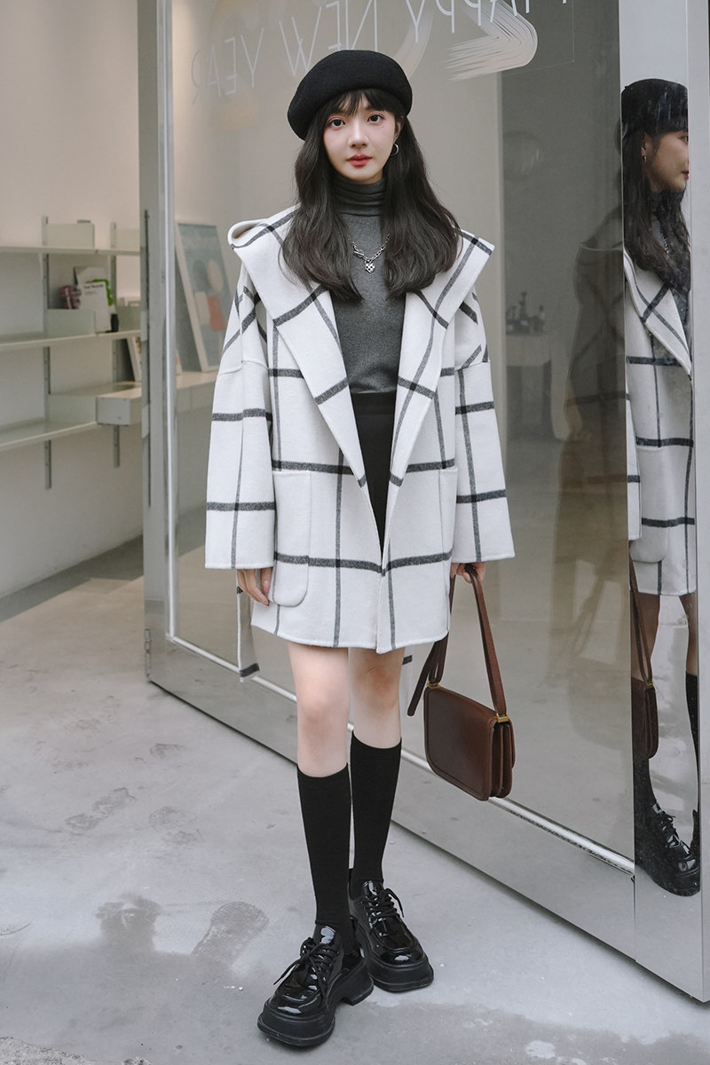 【新款货源充足】斗篷式格子双面羊绒大衣270-2266-P265控368,女装毛呢外套,浙宝270