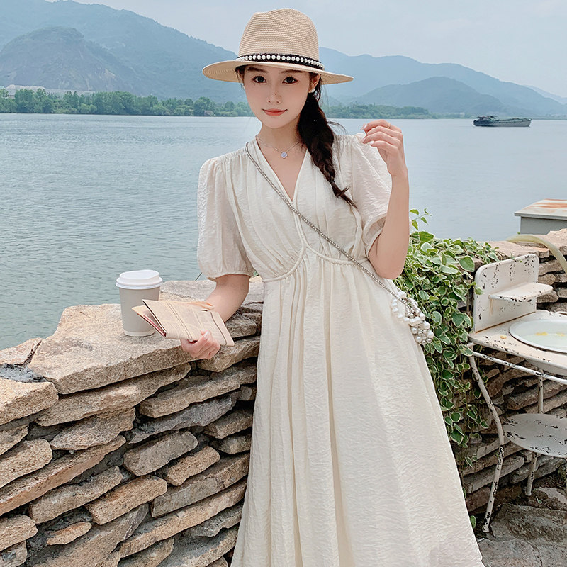 2023【夏季现货】包容性强V领设计泡泡袖连衣裙270-2377P115控168图片