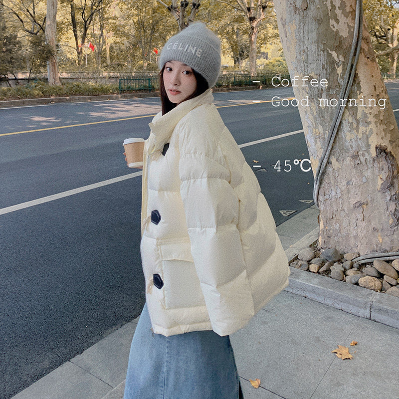 【出货中】拼色牛角扣白鸭绒羽绒服外套270-2286P235控358图片