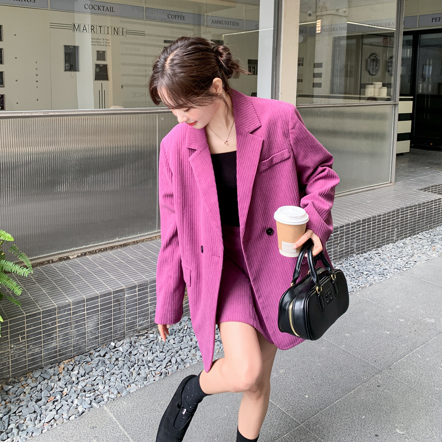 【26新款】紫色灯芯绒西装短裙套装270-7210P175控288，女装套装/套裙，浙宝270