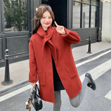 新款现货新年红围巾中长款双面羊毛大衣270-7136P295控388，女装毛呢外套，浙宝270